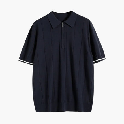 Men’s Ribbed Short Sleeve Zip Polo Shirt With Tipped Cuffs