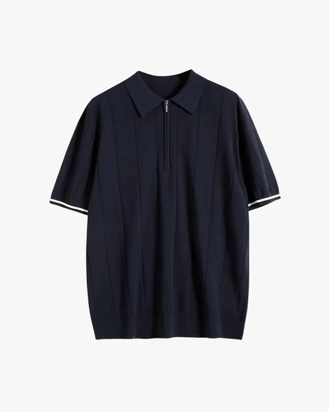Men’s Ribbed Short Sleeve Zip Polo Shirt With Tipped Cuffs