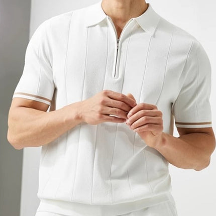 Men’s Ribbed Short Sleeve Zip Polo Shirt With Tipped Cuffs