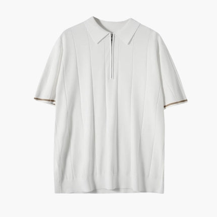 Men’s Ribbed Short Sleeve Zip Polo Shirt With Tipped Cuffs