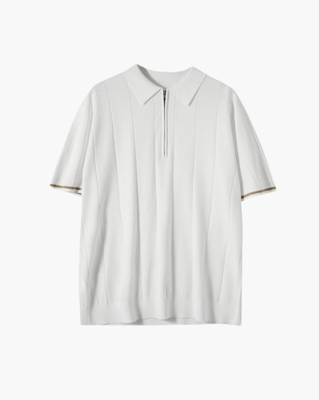 Men’s Ribbed Short Sleeve Zip Polo Shirt With Tipped Cuffs