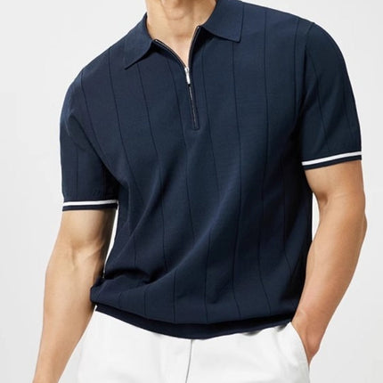 Men’s Ribbed Short Sleeve Zip Polo Shirt With Tipped Cuffs