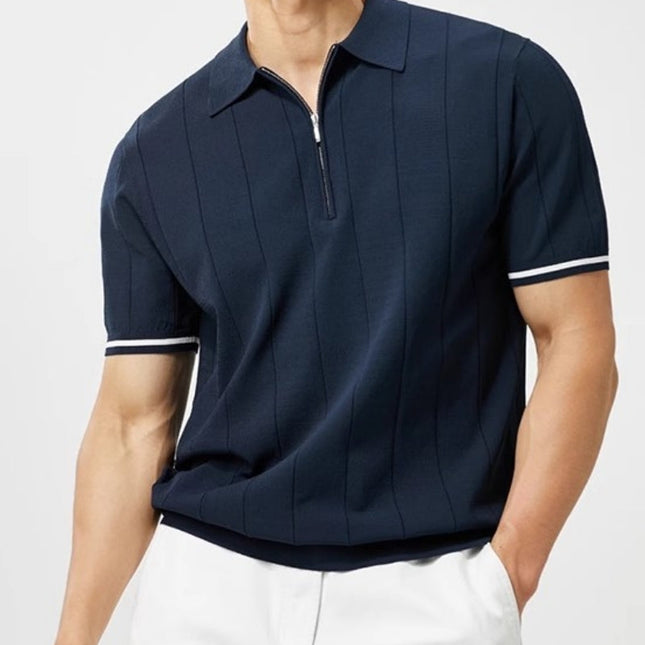Men’s Ribbed Short Sleeve Zip Polo Shirt With Tipped Cuffs