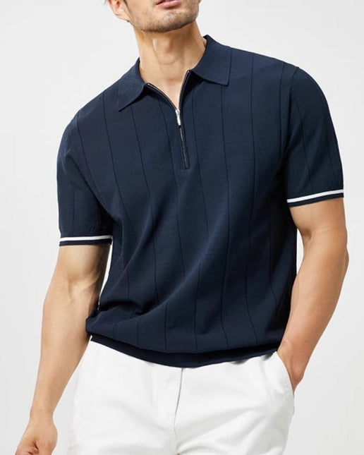 Men’s Ribbed Short Sleeve Zip Polo Shirt With Tipped Cuffs