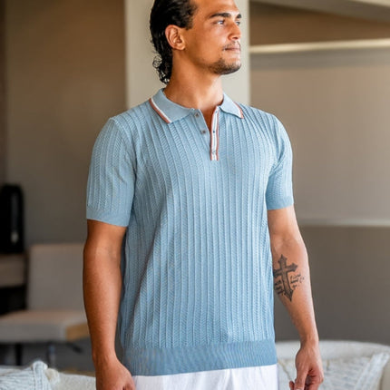 Men’s Ribbed Short Sleeve Zip Polo Shirt