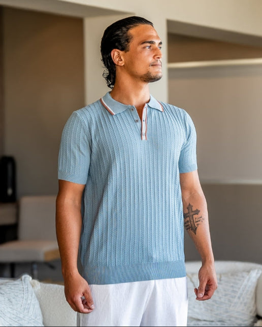Men’s Ribbed Short Sleeve Zip Polo Shirt