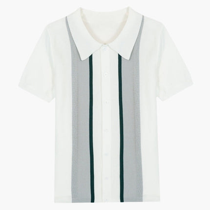 Men’s Striped Short Sleeve Button Polo Shirt
