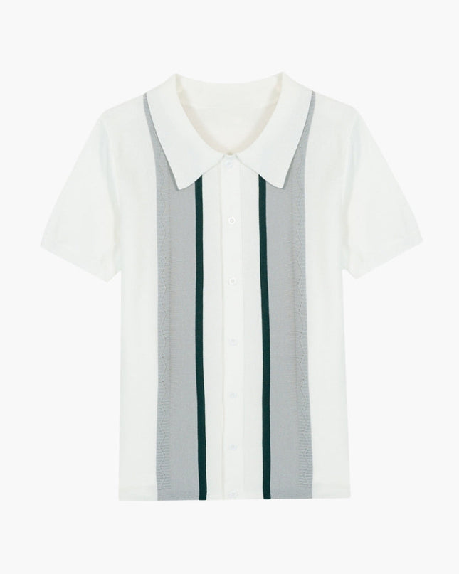 Men’s Striped Short Sleeve Button Polo Shirt