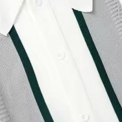 Men’s Striped Short Sleeve Button Polo Shirt