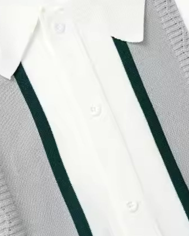 Men’s Striped Short Sleeve Button Polo Shirt
