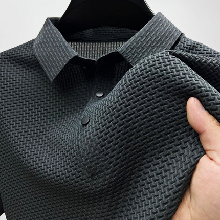 Men’s Textured Short Sleeve Button Polo Shirt