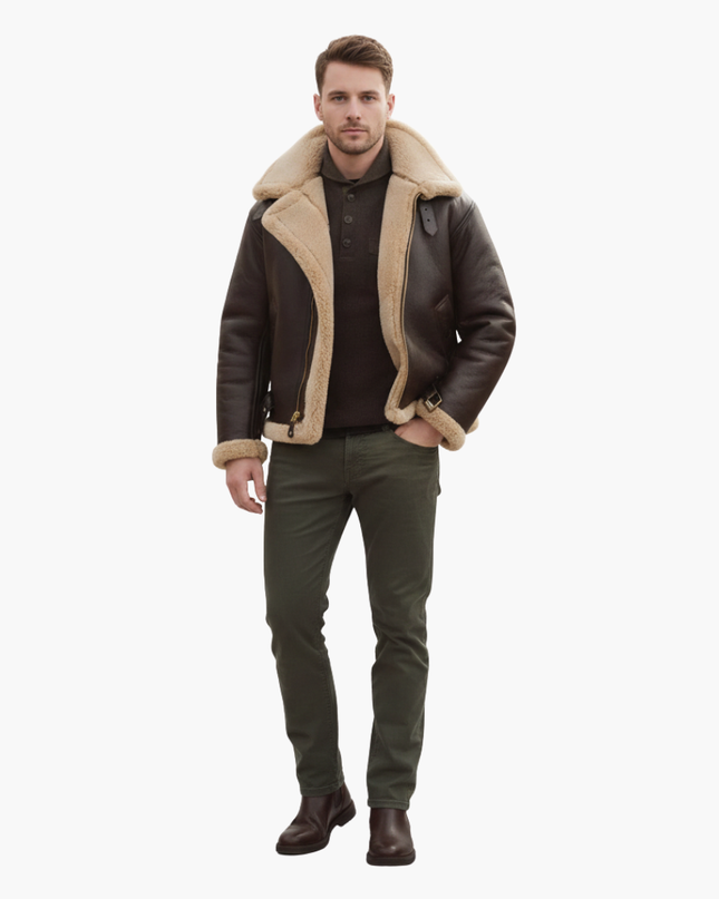 Men's B3 Aviator Leather Jacket – Sherpa Flight Collar Design