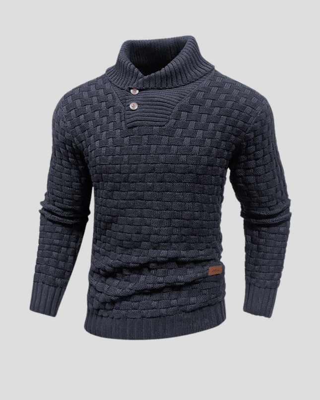 Men's Button Neck Jumper in Regular Fit – Textured Shawl Collar