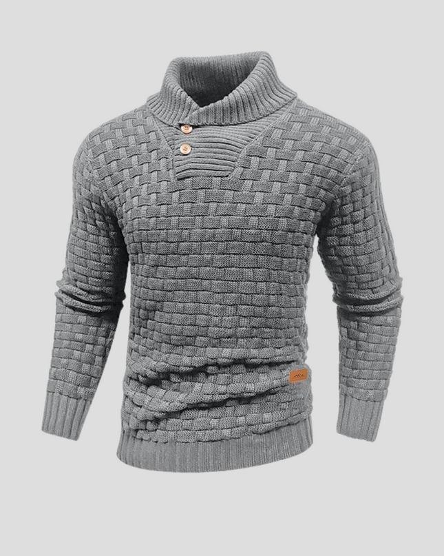 Men's Button Neck Jumper in Regular Fit – Textured Shawl Collar