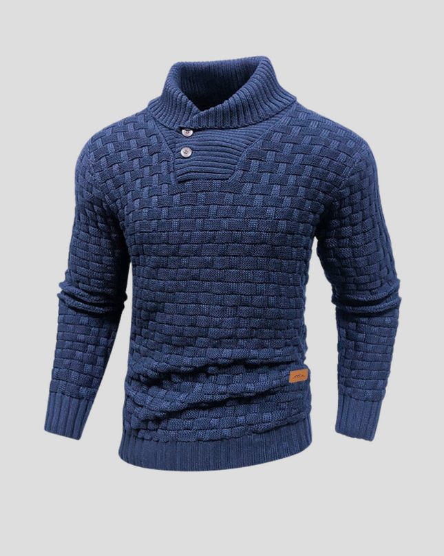 Men's Button Neck Jumper in Regular Fit – Textured Shawl Collar