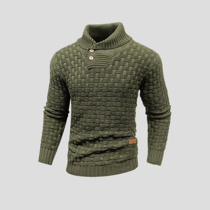 Men's Button Neck Jumper in Regular Fit – Textured Shawl Collar
