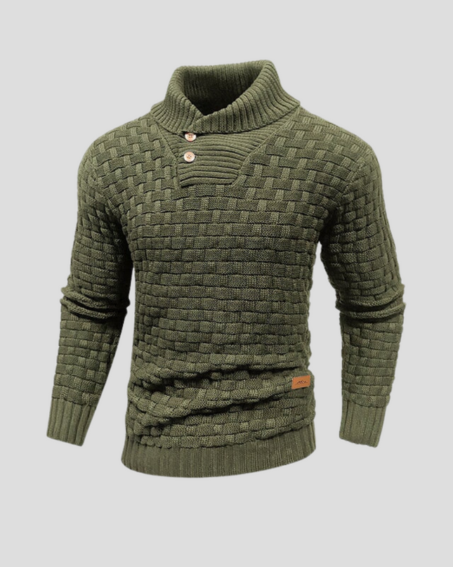 Men's Button Neck Jumper in Regular Fit – Textured Shawl Collar