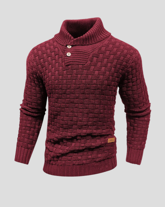 Men's Button Neck Jumper in Regular Fit – Textured Shawl Collar