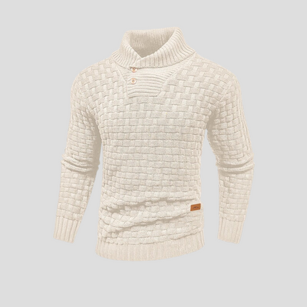 Men's Button Neck Jumper in Regular Fit – Textured Shawl Collar