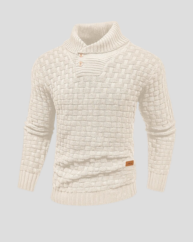 Men's Button Neck Jumper in Regular Fit – Textured Shawl Collar