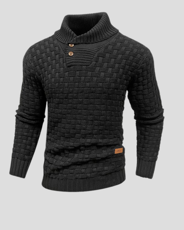 Men's Button Neck Jumper in Regular Fit – Textured Shawl Collar
