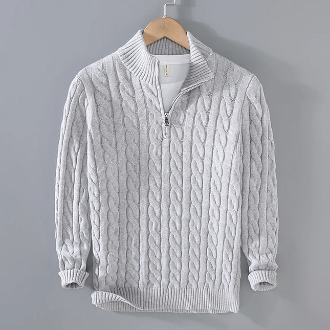 Men's Cable Knit Quarter Zip Jumper – Classic Heritage Knit