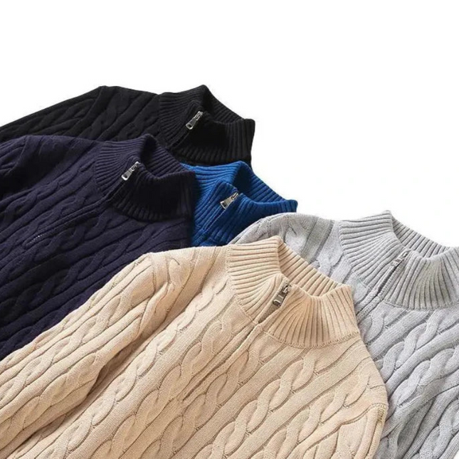 Men's Cable Knit Quarter Zip Jumper – Classic Heritage Knit