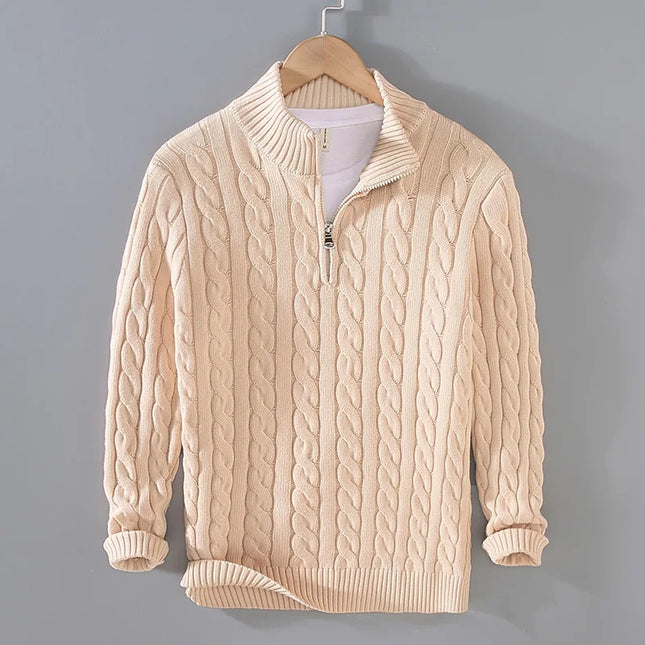 Men's Cable Knit Quarter Zip Jumper – Classic Heritage Knit