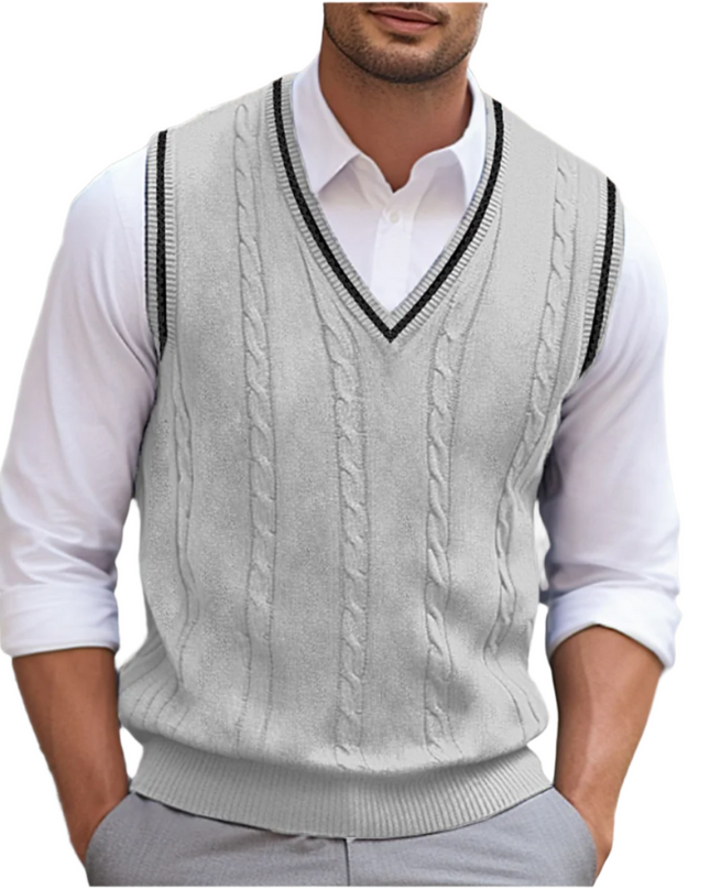 Men's Cable Knit Slipover in Regular Fit – Classic V-Neck Layer