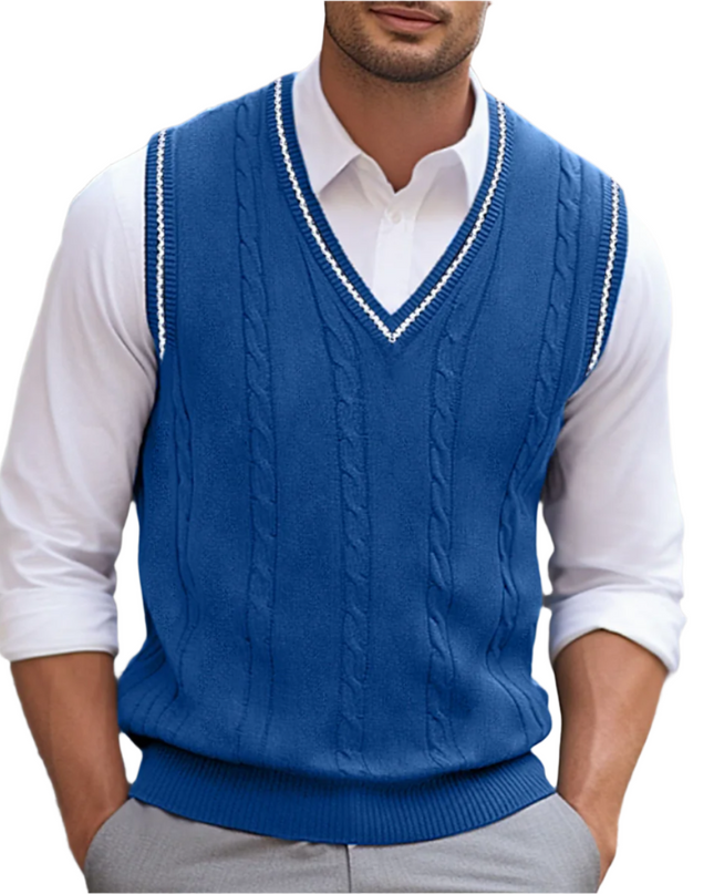 Men's Cable Knit Slipover in Regular Fit – Classic V-Neck Layer