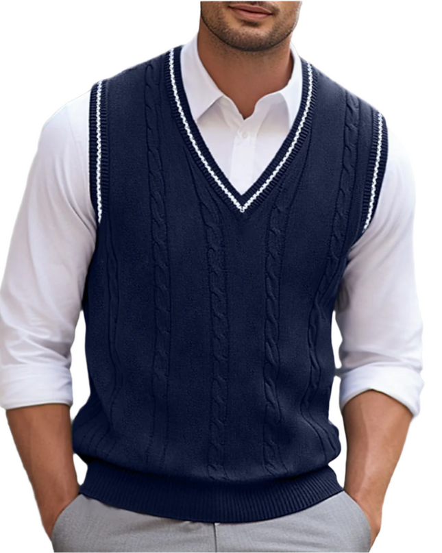 Men's Cable Knit Slipover in Regular Fit – Classic V-Neck Layer