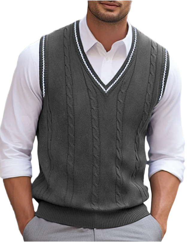 Men's Cable Knit Slipover in Regular Fit – Classic V-Neck Layer
