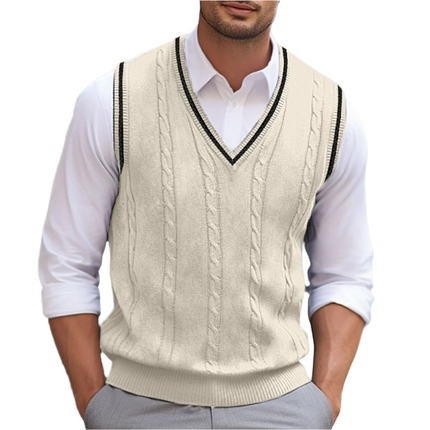 Men's Cable Knit Slipover in Regular Fit – Classic V-Neck Layer