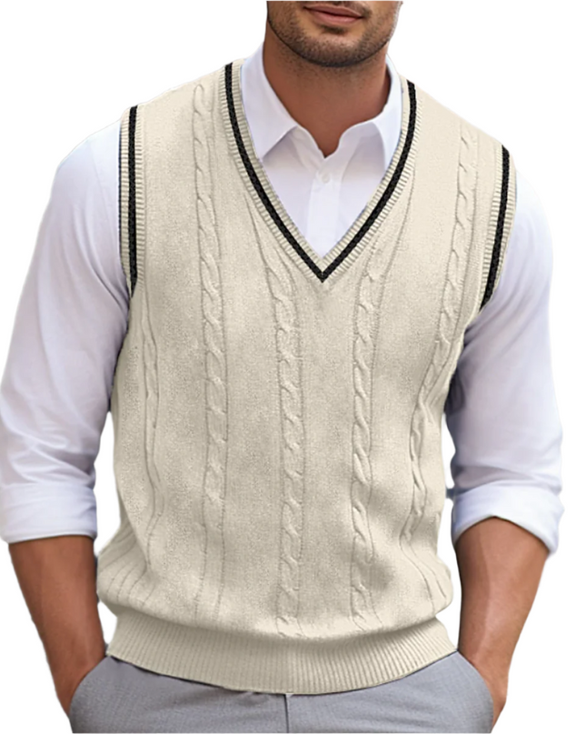 Men's Cable Knit Slipover in Regular Fit – Classic V-Neck Layer