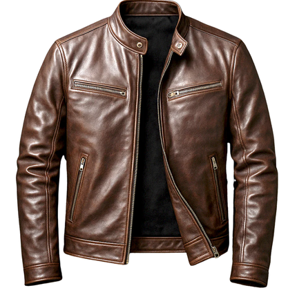 Men's Café Racer Leather Jacket – Tailored Stand Collar Design