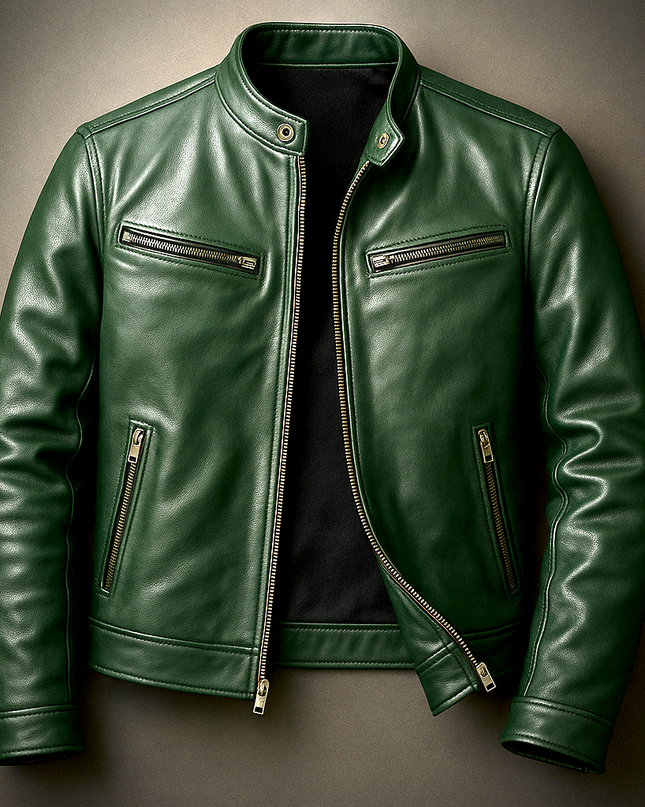 Men's Café Racer Leather Jacket – Tailored Stand Collar Design