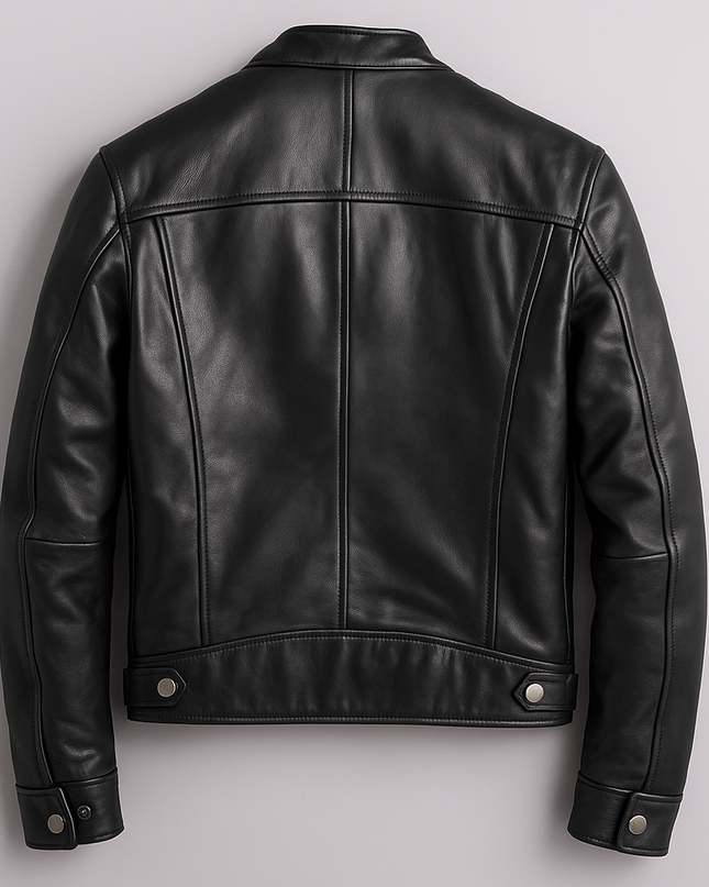 Men's Café Racer Leather Jacket – Tailored Stand Collar Design