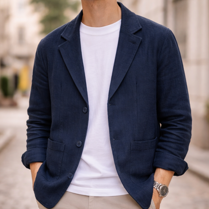 Men's Casual Blazer – Tailored Fit Two-Button Linen Style