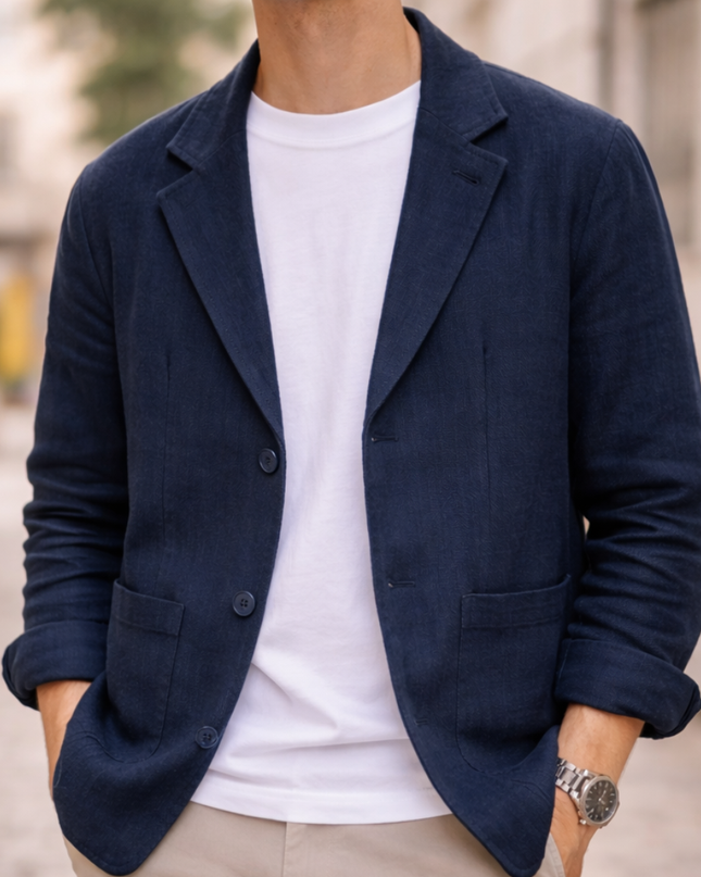 Men's Casual Blazer – Tailored Fit Two-Button Linen Style