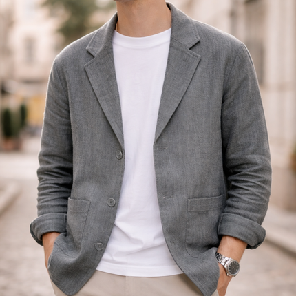 Men's Casual Blazer – Tailored Fit Two-Button Linen Style