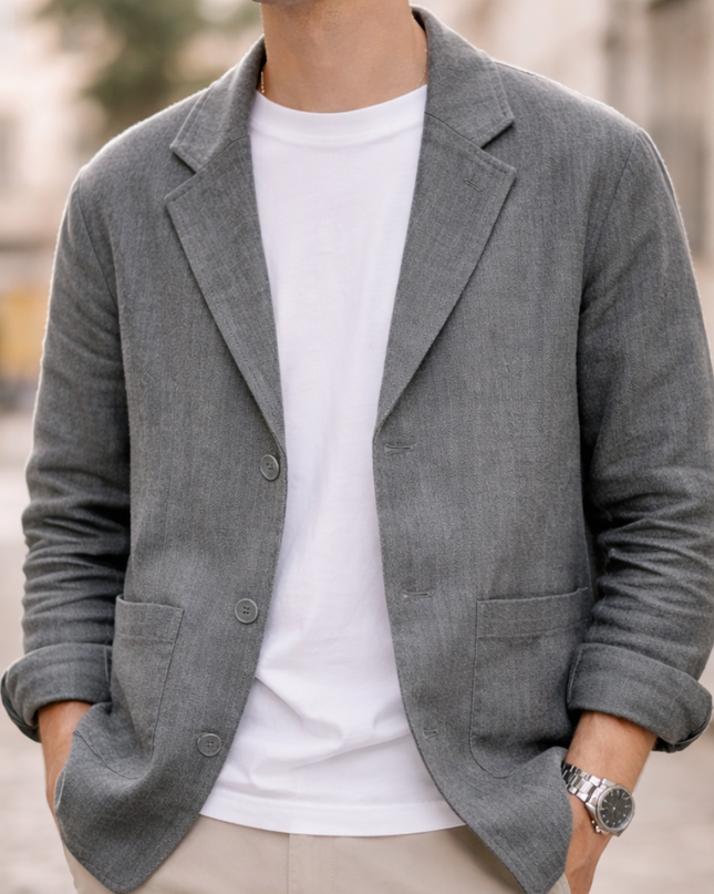 Men's Casual Blazer – Tailored Fit Two-Button Linen Style