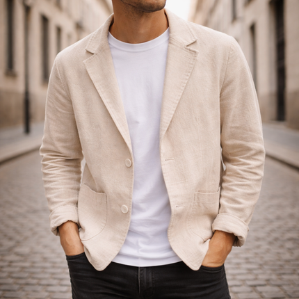 Men's Casual Blazer – Tailored Fit Two-Button Linen Style