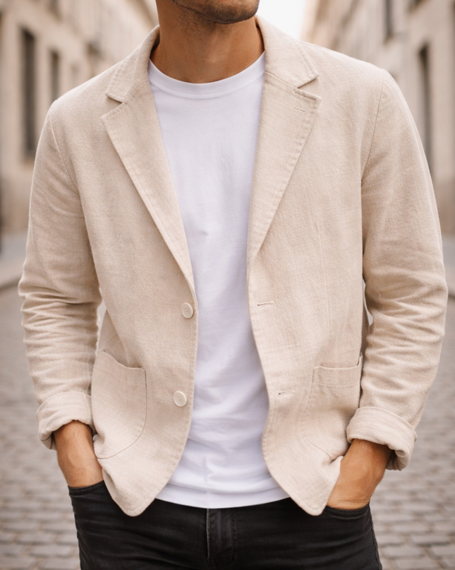 Men's Casual Blazer – Tailored Fit Two-Button Linen Style