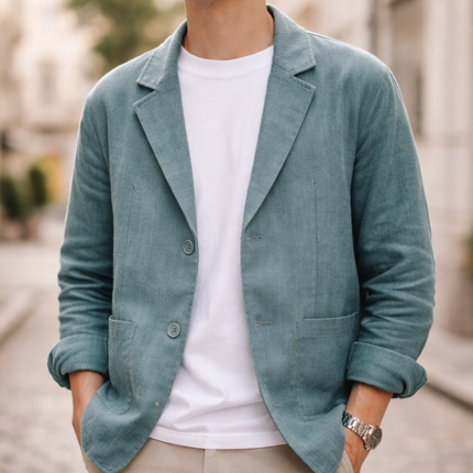 Men's Casual Blazer – Tailored Fit Two-Button Linen Style