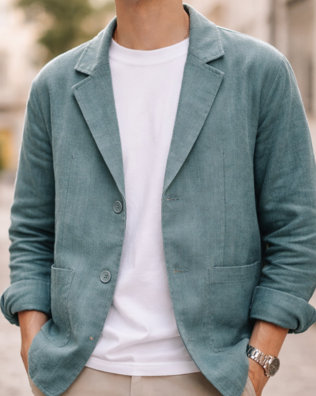 Men's Casual Blazer – Tailored Fit Two-Button Linen Style
