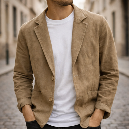 Men's Casual Blazer – Tailored Fit Two-Button Linen Style