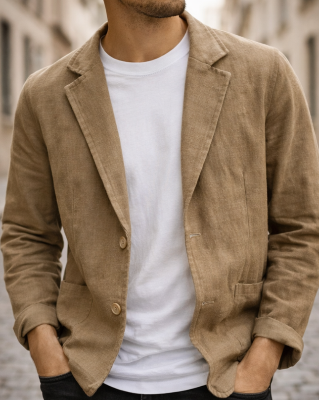 Men's Casual Blazer – Tailored Fit Two-Button Linen Style