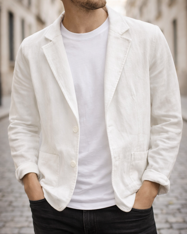 Men's Casual Blazer – Tailored Fit Two-Button Linen Style
