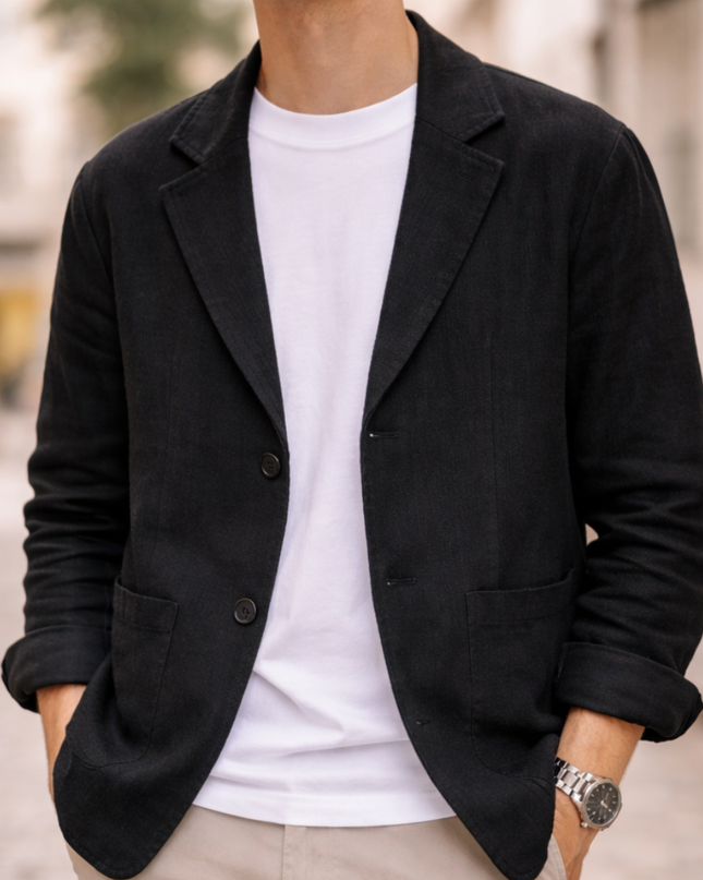 Men's Casual Blazer – Tailored Fit Two-Button Linen Style