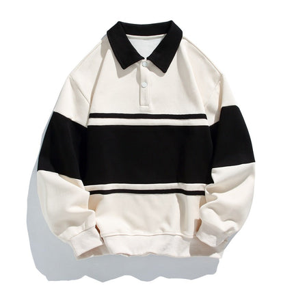 Men's Collared Sweatshirt – Relaxed Fit Rugby Stripe Style